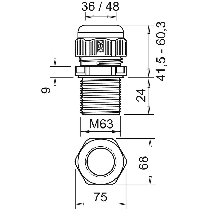 OBO Bettermann - Kabelverschraubung V-TEC VM LL63 SW 24mm, M63, PA − 5 Stück