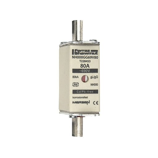Mersen - Messersicherung NH-Sicherungseinsatz SF NH000GG69V80 Gr.000 gG 80A/690VKM − 3 Stück