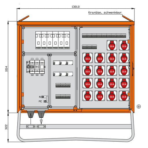 Walther Werke - Baustromverteiler Verteilerschrank WV0578CR1 138kVA f.Container