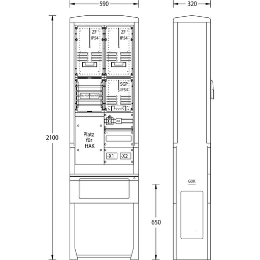 uesa - Zähler-Komplettschrank Zähleranschlußsäule ZAS-S-2-TSG AVACON 2100x590x320mm