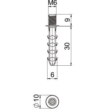 OBO Bettermann - Dübelstecknagel Steckdübel DP GM6 30 mit M6-Gewinde − 100 Stück