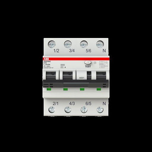 ABB Stotz S&J - Kombination FI-Schalter/Leitungsschutzschalter FI/LS-Schalter DS203NCA-K16/0,03 6kA,3P+N,TypA,B6