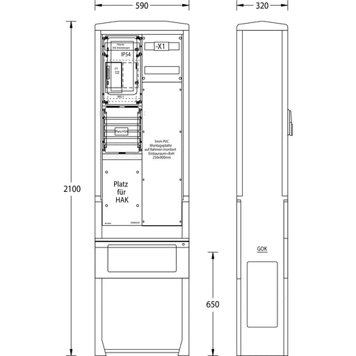 uesa - Zähler-Komplettschrank Zähleranschlußsäule ZAS-S-1-1MP We.Weser 2100x590x320mm