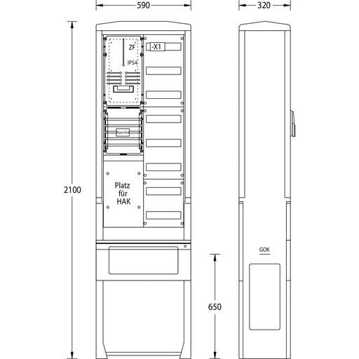 uesa - Zähler-Komplettschrank Zähleranschlußsäule ZAS-S1-1VF Schleswig 2100x590x320mm
