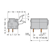 WAGO - Leiterplattenklemme 255-612/333-000 Drücker,2,5 mm²,grau − 10 Stück