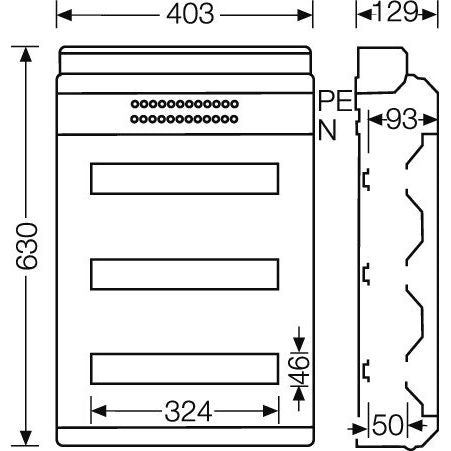 Hensel - Installationskleinverteiler Automatengehäuse KV 9354 54TE 3x18x18mm IP65