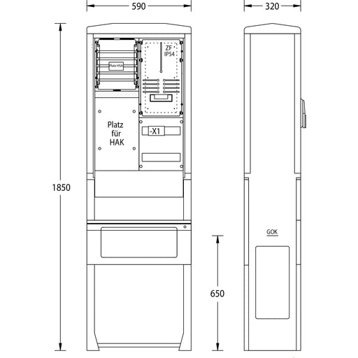 uesa - Zähler-Komplettschrank Zähleranschlusssäule ZAS-S-1-S WEMAG AG 1850x590x320mm