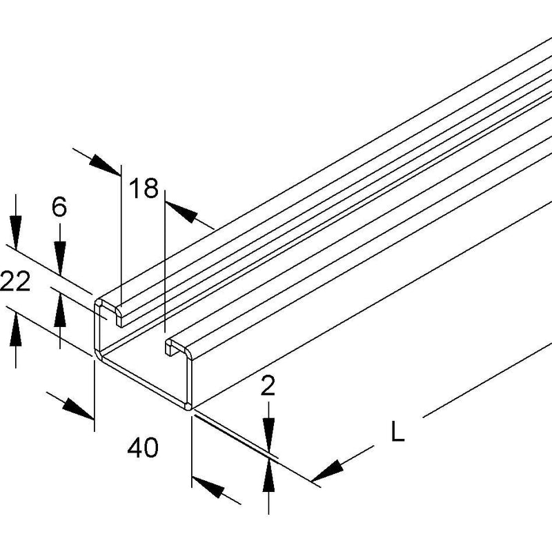 Niedax - Stiel/Profilschiene Ankerschiene 2986/2 FO − 2 Meter