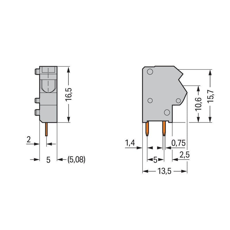 WAGO - Leiterplattenklemme Anreihbare Leiterplattenk. 254-847 2,5mm² − 100 Stück