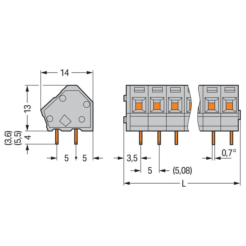 WAGO - Leiterplattenklemme 236-403/332-000 2,5mm² − 70 Stück