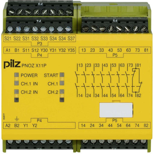 Pilz - Gerät zur Überwachung von sicherheitsgerichteten Stromkreisen Not-Aus-Schaltgerät PNOZ X11P #777086 230-240AC24DC7no1nc2