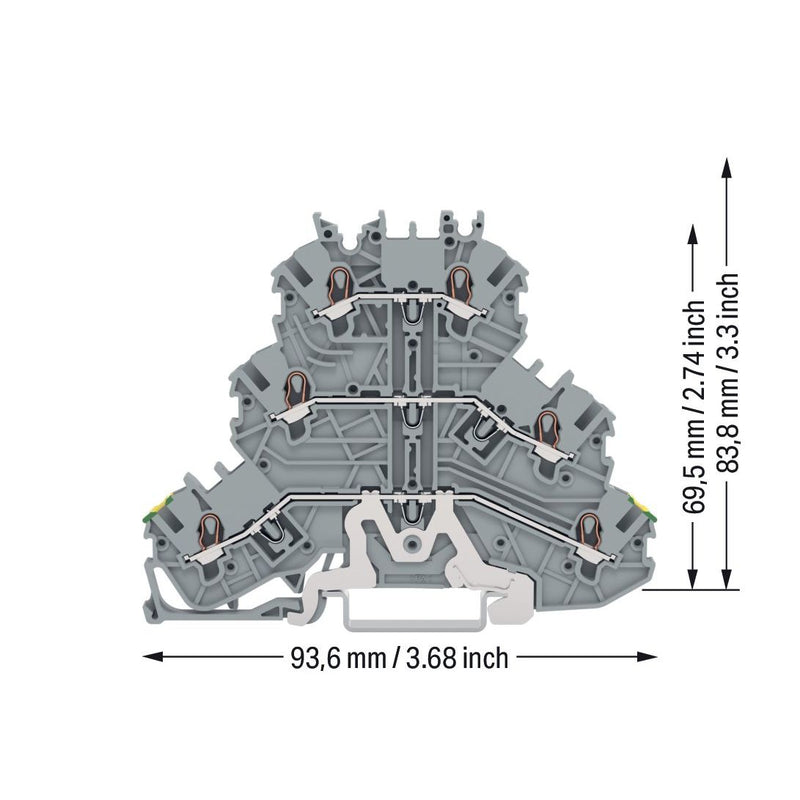 WAGO - Durchgangs-Reihenklemme Dreistockklemme 2000-3227 1mm²,gn-ge/gr − 40 Stück