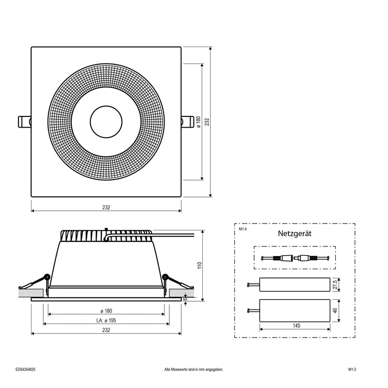 EVN Lichttechnik - Downlight/Strahler/Flutlicht LED-Downlight mit Netzteil ED54354925 DALI