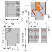 WAGO - Leiterplattenklemme 2-Leiter-Federleiste 252-157 PUSH WIRE,grau − 100 Stück