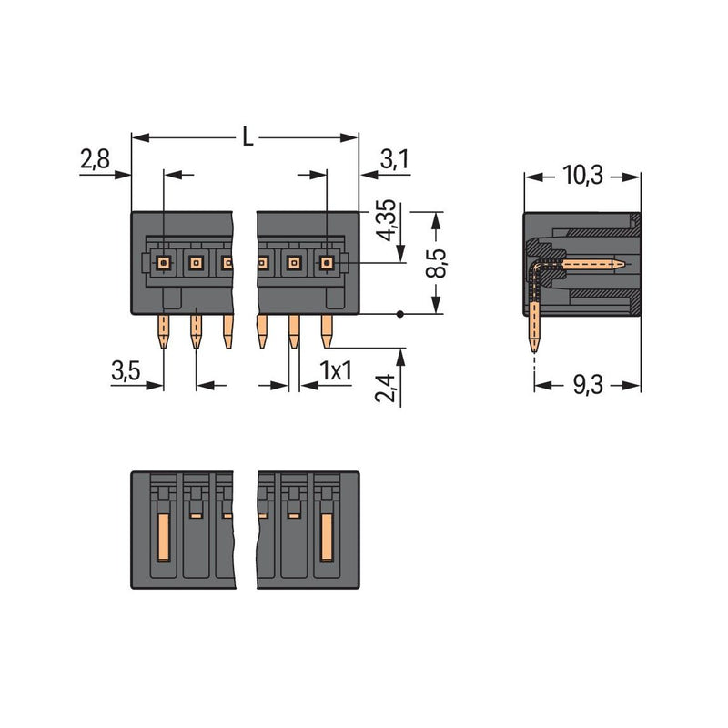 WAGO - Leiterplattensteckverbinder Stiftleiste 734-162/105-604 2p 3,5mm Reflow − 200 Stück
