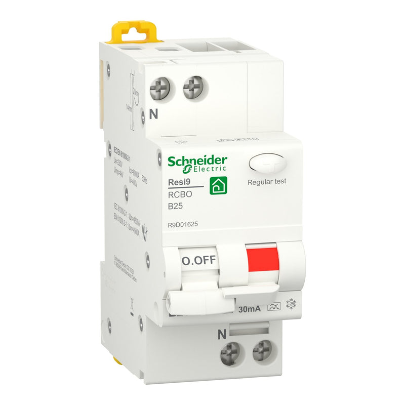 Schneider Electric - Kombination FI-Schalter/Leitungsschutzschalter FI/LS R9D01625 1P+N, 25A, B-Char