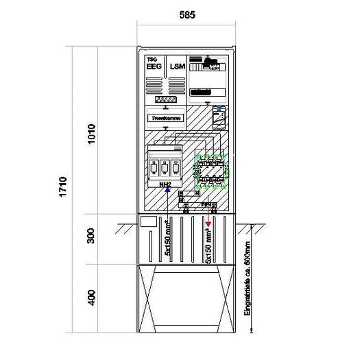GSAB Elektrotechnik - Anschlussschrank Anschlußsäule bis 100kW 58S1700-AR01-100kW 1710x580x280mm