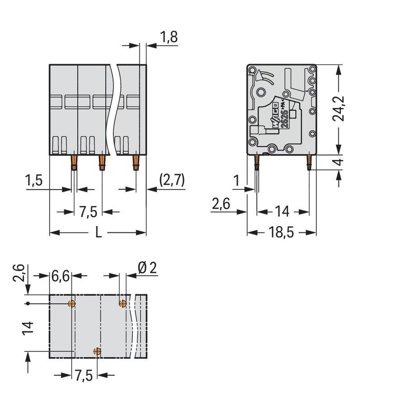WAGO - Leiterplattenklemme 2626-3106/020-000 6mm² − 50 Stück