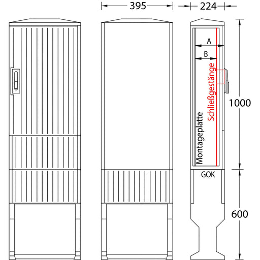uesa - Gehäuse/Schaltschrank (leer) Flachschrank A060-M-1000 1000x395x224mm