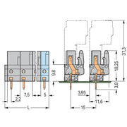 WAGO - Leiterplattensteckverbinder THT-Federleiste gerade 232-741/045-000 Maß 7,5mm,grau − 25 Stück