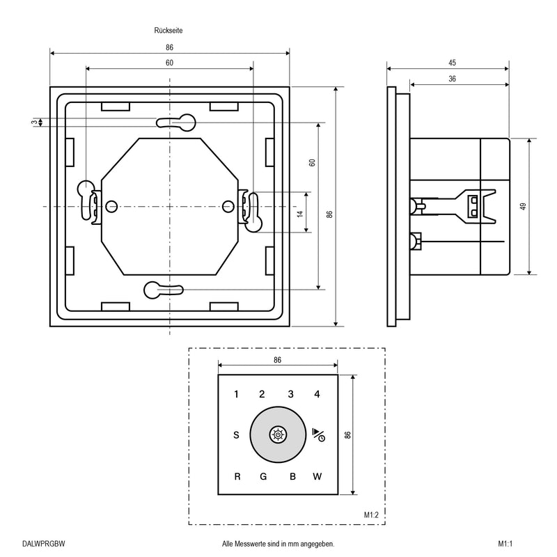 EVN Lichttechnik - Steuergerät für Leuchten DALI-Wandpanel DALWPRGBW RGB+W 100-240V/AC