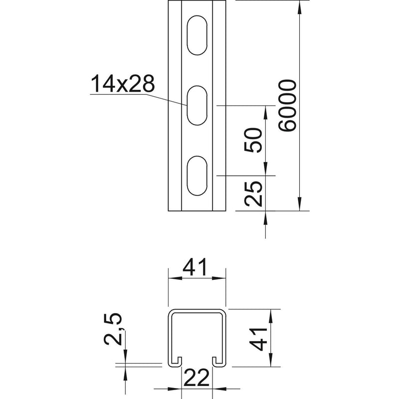 OBO Bettermann - Stiel/Profilschiene Profilschiene MS4141P6000A4 6000x41x41mm − 6 Meter