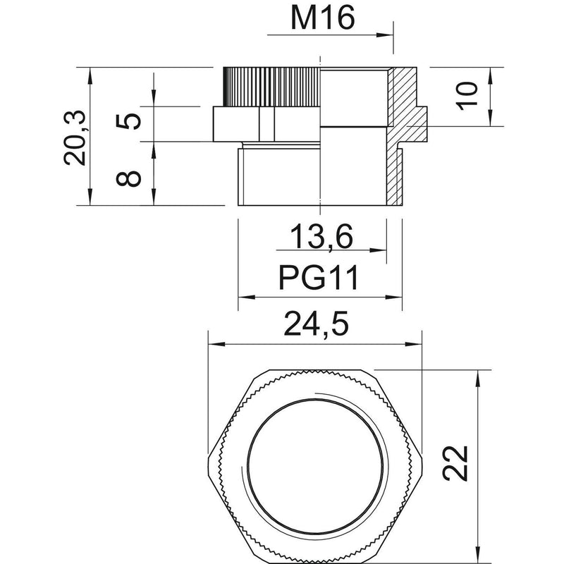 OBO Bettermann - Erweiterungs-/Reduzierring Adapter PG - M 107 ADA PG11-M16 lichtgrau, PG11-M16 − 20 Stück