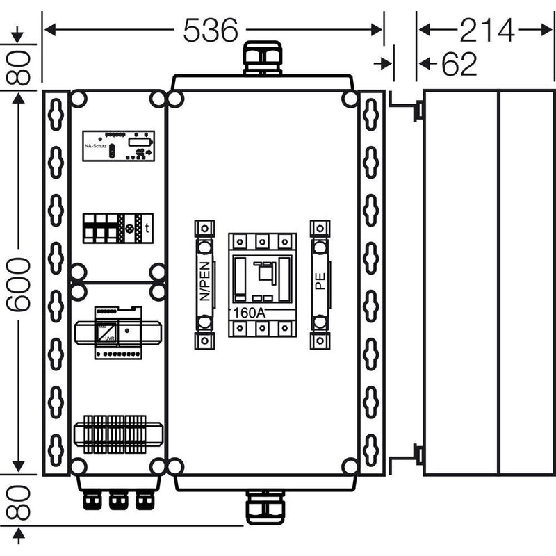 Hensel - Verteilerbaugruppe mit Leistungsschalter PV-Freischaltstelle Mi AE 3233 100kVA, 3-p. m.LS+NA