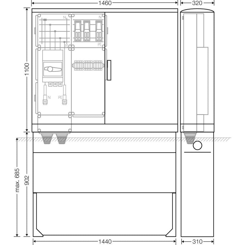Hensel - Verteilerschrank für Energieversorgung Ladeverteiler Mi EV 43kW 3010 b. z. 3 Ladepunkte