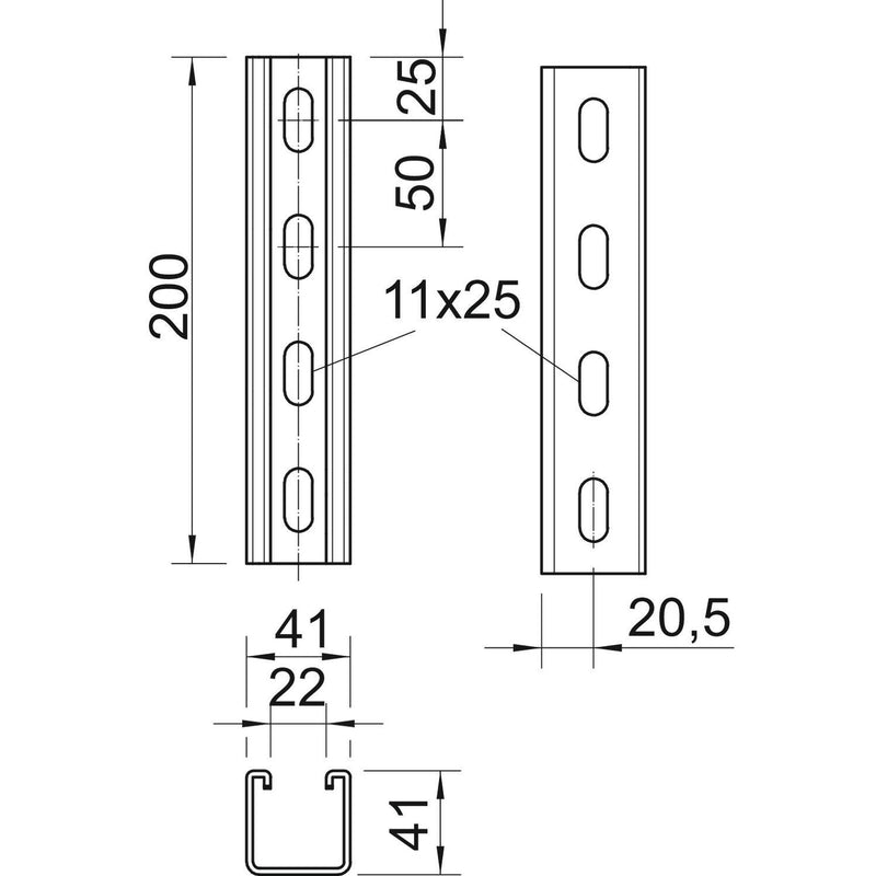 OBO Bettermann - Stiel/Profilschiene Profilschiene MSL4141P0200FS gelocht, SW 22mm