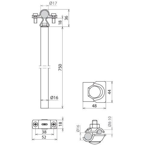 DEHN - Distanzhalter für Blitzschutz Distanzhalter DIDHPAE17D16750ALV2A