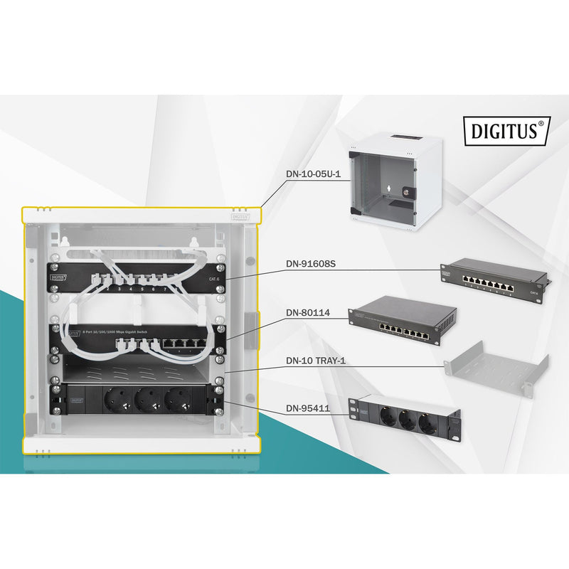 DIGITUS - Netzwerk-/Serverschrank Wandschrank-Set DN-10-SET-1 incl. Panel+Switch