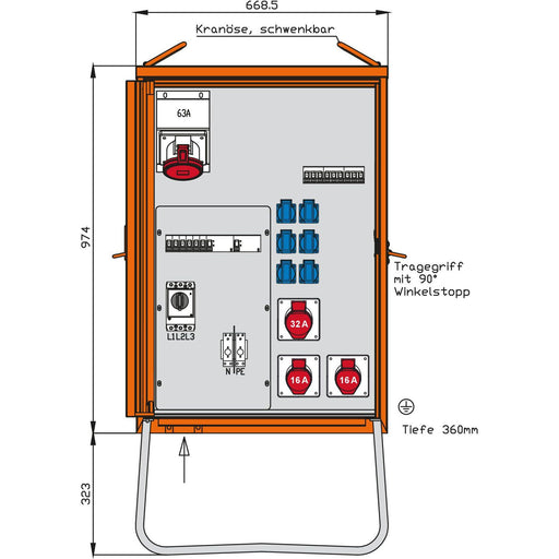 Walther Werke - Baustromverteiler Verteilerschrank WV0369R1 44kVA,2RCDs TypB,9LS