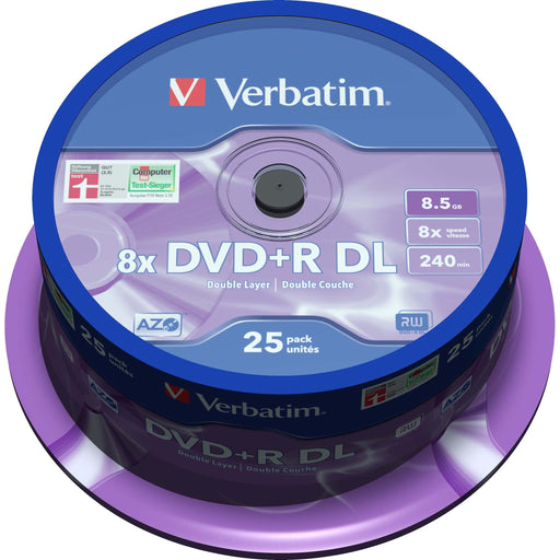 Verbatim - Speichermedium digital DVD+R DL 8.5GB/240Min/8x 43757 (VE25) Cakebox (25 Disc)