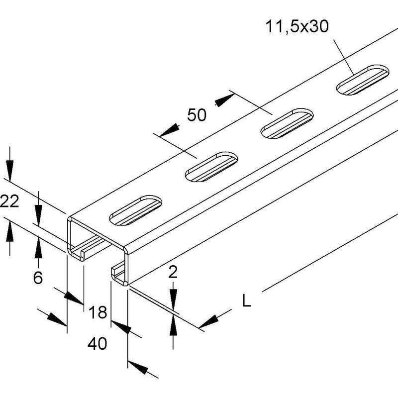 Niedax - Stiel/Profilschiene Ankerschiene 2986/3 E3L − 3 Meter