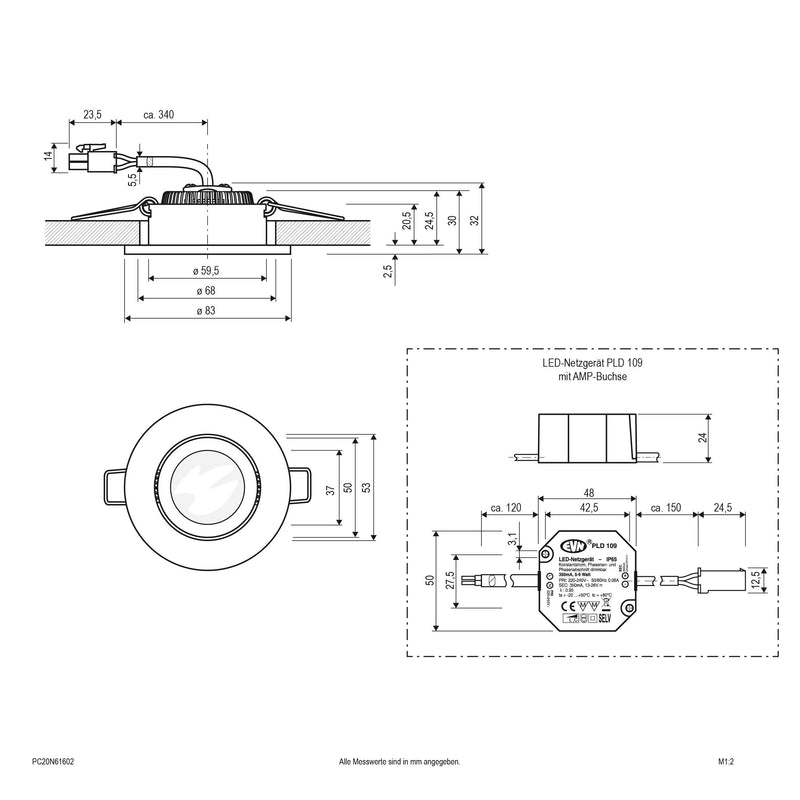 EVN Lichttechnik - Downlight/Strahler/Flutlicht P-LED Deckeneinbauleuchte PC20N61602 230V 3000K 620lm