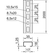 OBO Bettermann - Stiel/Profilschiene Profilschiene CML3518P2000A2 Schlitzweite 17mm − 2 Meter