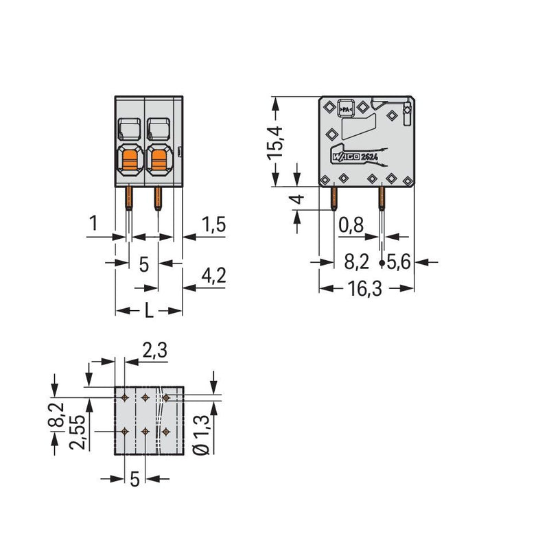 WAGO - Leiterplattenklemme 2624-1102 4mm² − 200 Stück