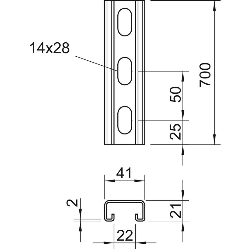 OBO Bettermann - Stiel/Profilschiene Profilschiene MS4121P0700FS gelocht, SW 22mm