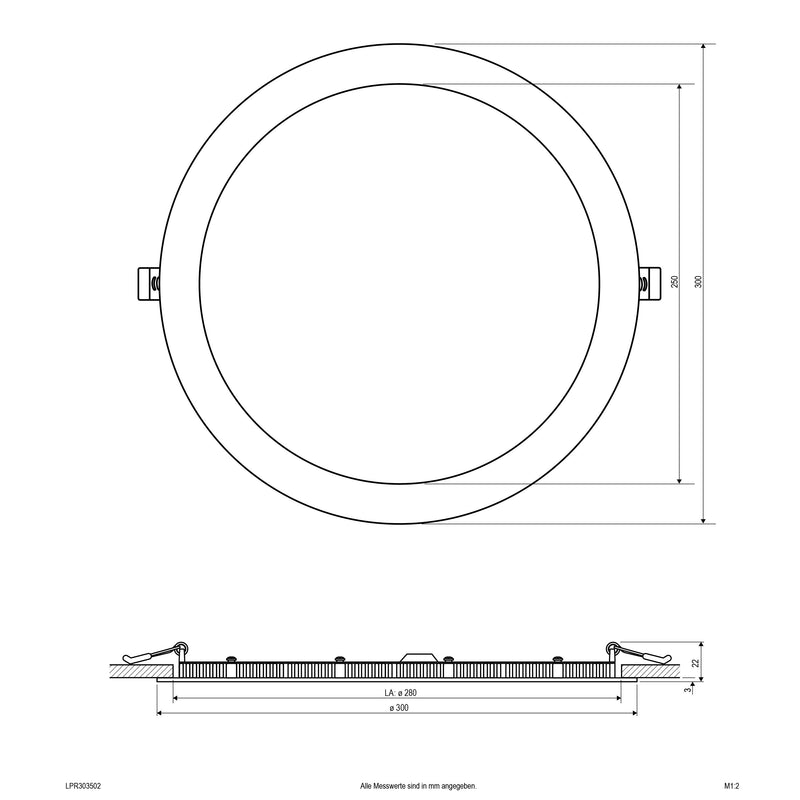 EVN Lichttechnik - Decken-/Wandleuchte LED-Einbaupanel rund LPR303502 3000K