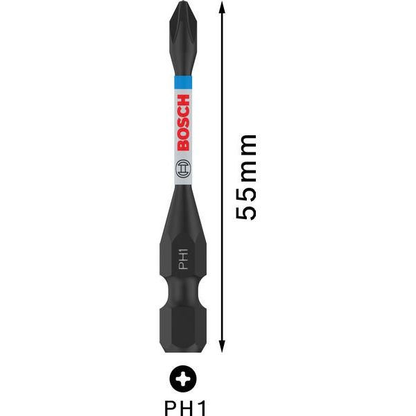 Bosch - Bit PRO Phillips Impact Bit, 2608522519VE(2) PH1, 55 mm, 2-tlg