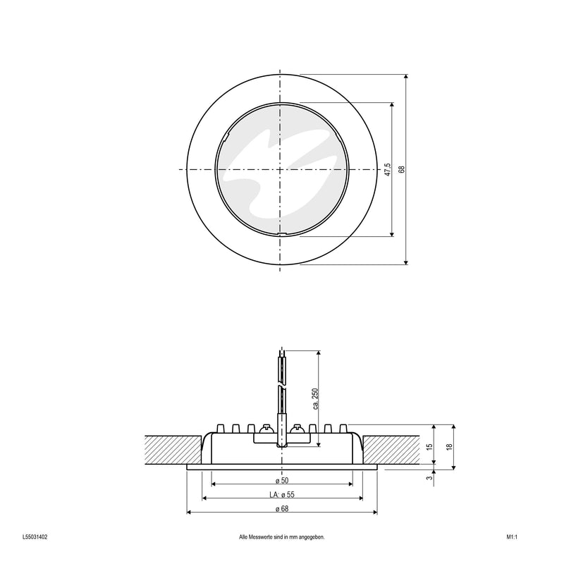 EVN Lichttechnik - Downlight/Strahler/Flutlicht LED-Deckeneinbauleuchte L55031402 3000K 350mA IP20 si