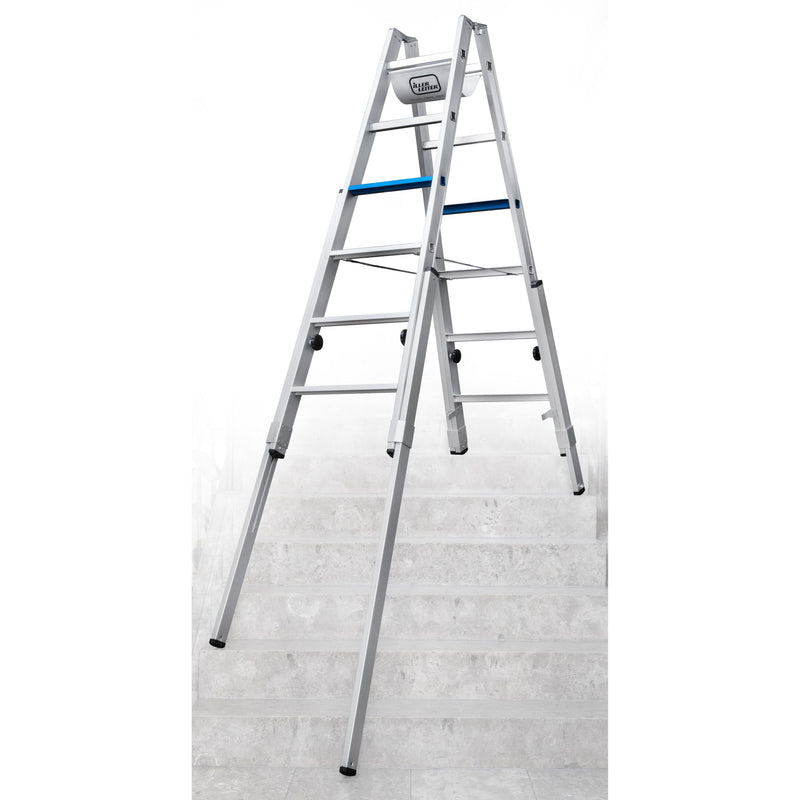 Geis&Knoblauch - Stufenleiter Treppenhausleiter 71408-7E eloxiert, 2x8 Stufen