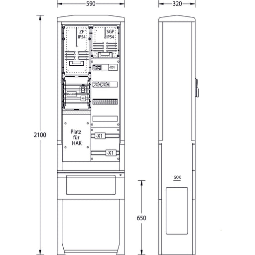 uesa - Zähler-Komplettschrank Straßenbeleuchtungssäule SBS4GTSG Bayernwerk 2100x590x320mm