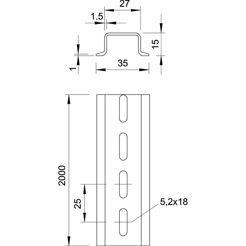 OBO Bettermann - Tragschiene Hutschiene 2069 15 1.5 FS gel., 1,5mm Stärke − 2 Meter