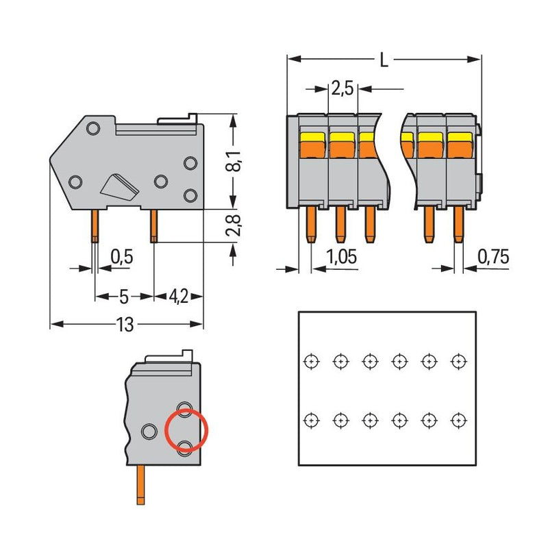 WAGO - Leiterplattenklemme 218-115 0,5mm²,grau − 30 Stück
