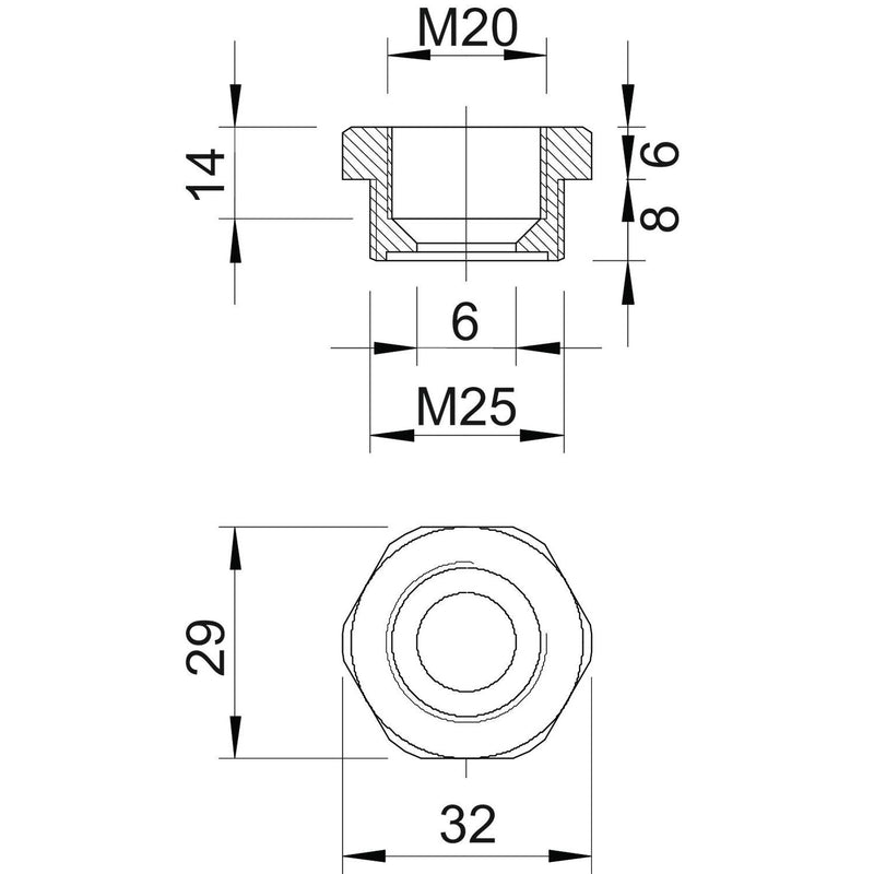 OBO Bettermann - Erweiterungs-/Reduzierring Reduktion 107 R M25-20 PA Iso,lgr