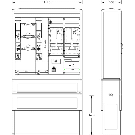 uesa - Zähler-Komplettschrank Wandlermessung WM-ZP-250A Netze BW 1100x785x320mm