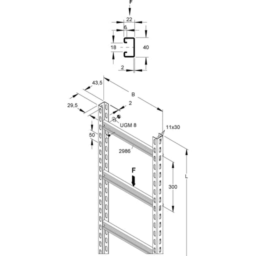 Niedax - Kabelleiter Steigetrasse, 45x508x3000 STUC 45/503/3 S 45x508x3000mm − 3 Meter