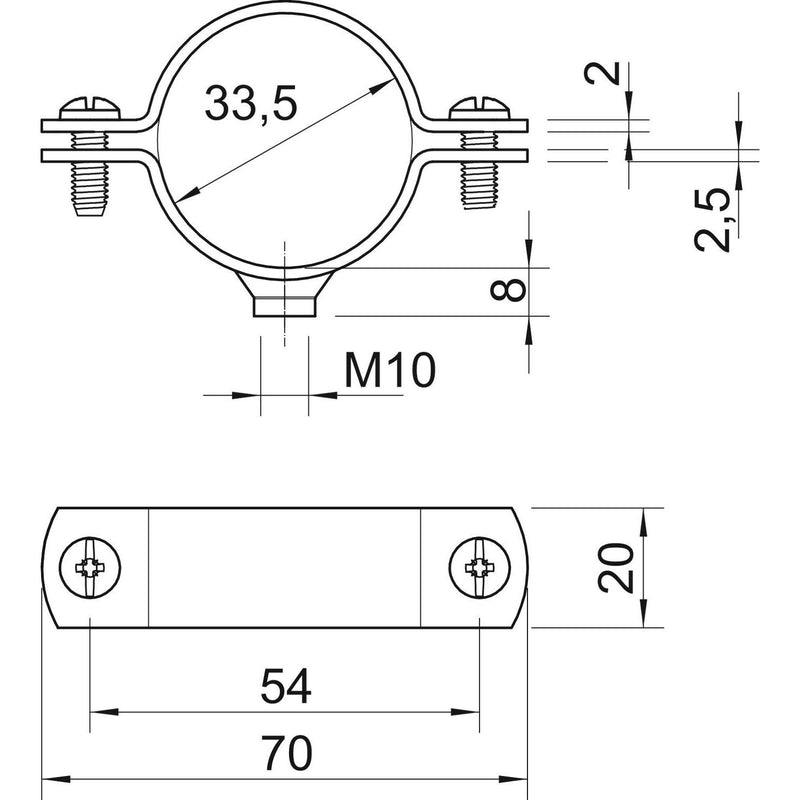 OBO Bettermann - Befestigungsschelle für Kabel/Rohre Abstandschelle 2900WM10 33.5 FT m.Gewindeanschluss − 25 Stück